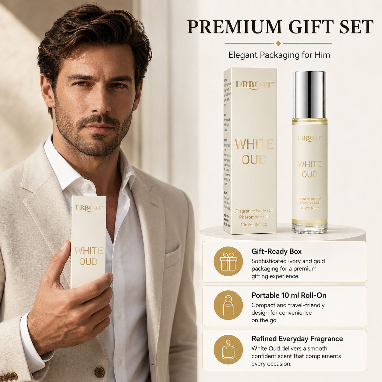 Perfume Alcohol Fragrance - น้ำหอมโรลออนสำหรับผู้ชาย กลิ่นซิตรัสสดชื่น ไม้กฤษณาขาว ไม้หอม ไม่มีแอลกอฮอล์ กลิ่นหอมติดทนนาน