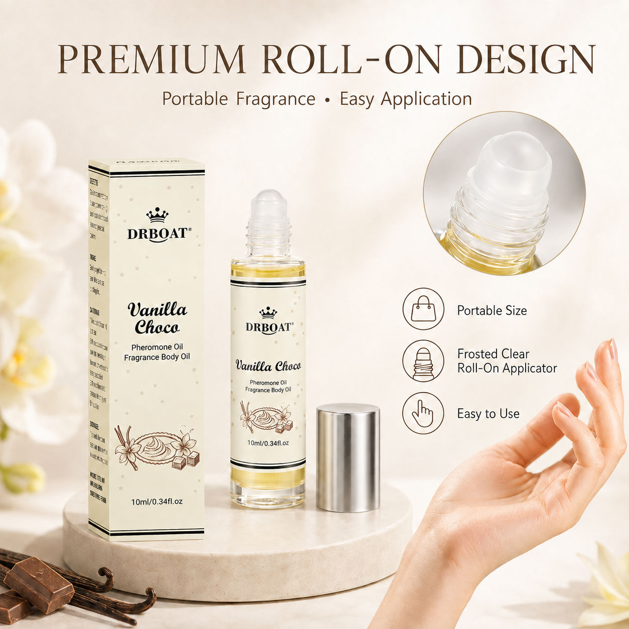 Perfume Fragrance Oil - น้ำหอมโรลออนกลิ่นวานิลลา ช็อกโกแลต และไม้จันทน์ สำหรับผู้หญิง ปราศจากแอลกอฮอล์ กลิ่นหอมติดทนนาน