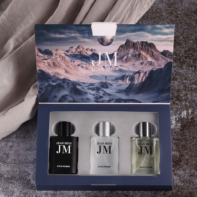 Perfume Alcohol Fragrance - ชุดของขวัญน้ำหอมสำหรับผู้ชาย 3 ชิ้น, ขวดทรงสี่เหลี่ยมลายนูน, ชุดตัวอย่างน้ำหอมกลิ่นไม้และน้ำ, สเปรย์น้ำหอมหลากสีดำ