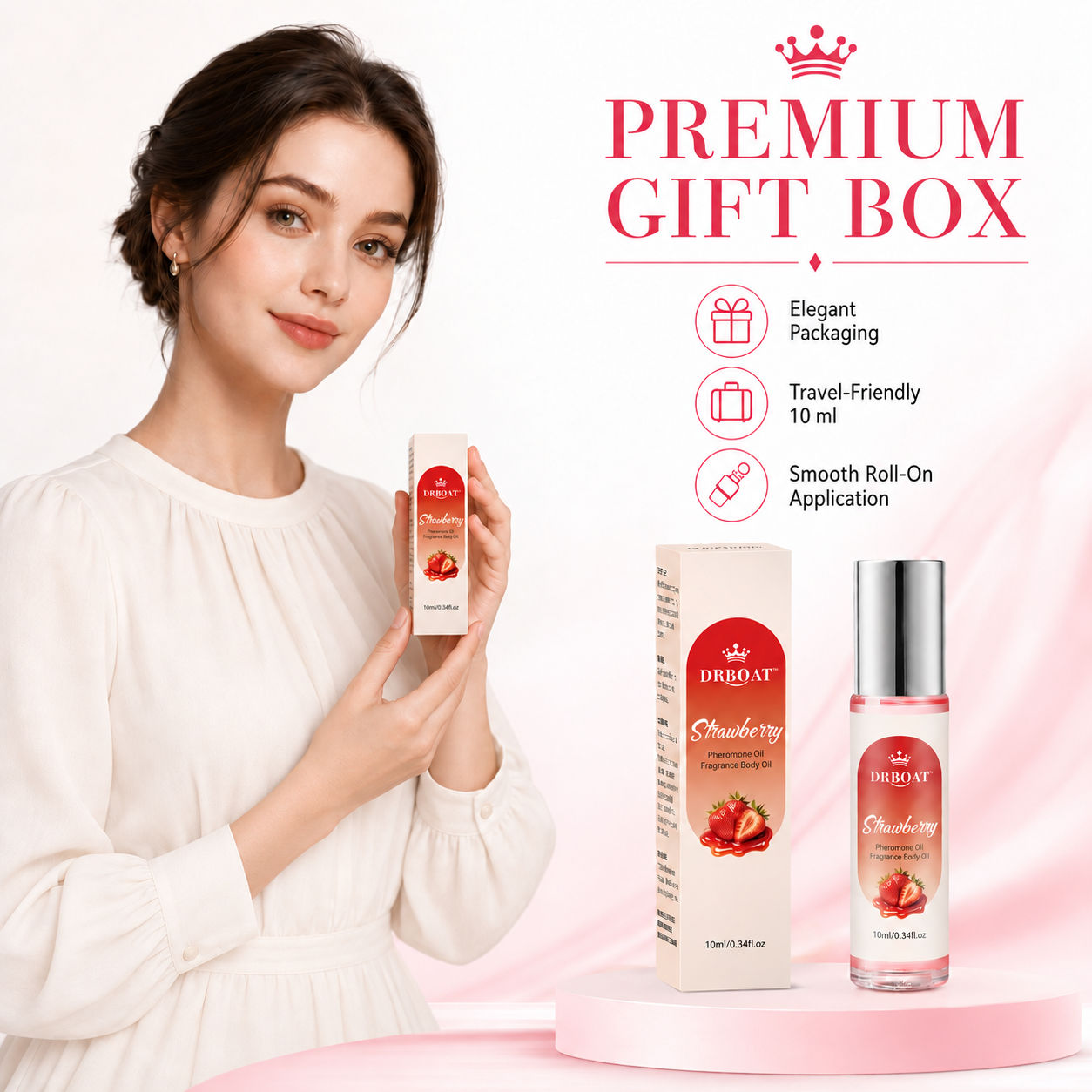 Perfume Fragrance Oil - น้ำหอมโรลออนกลิ่นสตรอว์เบอร์รีสำหรับผู้หญิง 10 มล. กลิ่นหอมหวานละมุนติดทนนาน น้ำหอมโรลออนขนาดพกพา กล่องของขวัญมินิสำหรับเธอ
